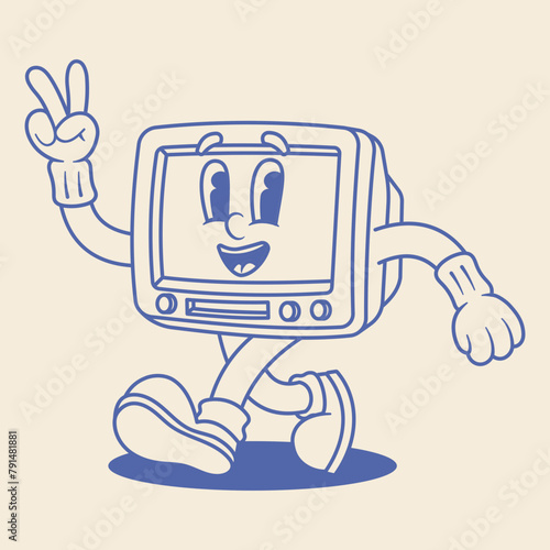 Computer Monitor Mascot Illustration Outline Version