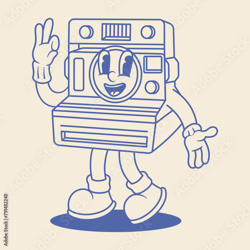 Polaroid Camera Mascot Illustration Outline Version
