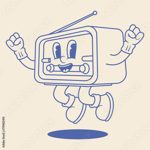 Radio Mascot Illustration Outline Version