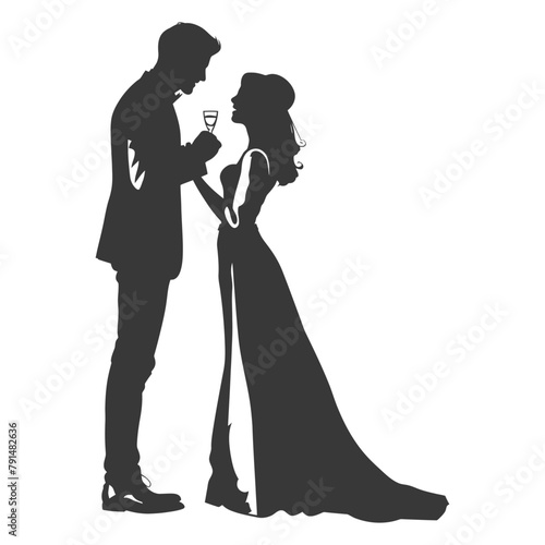 Silhouette wedding proposal by couple black color only