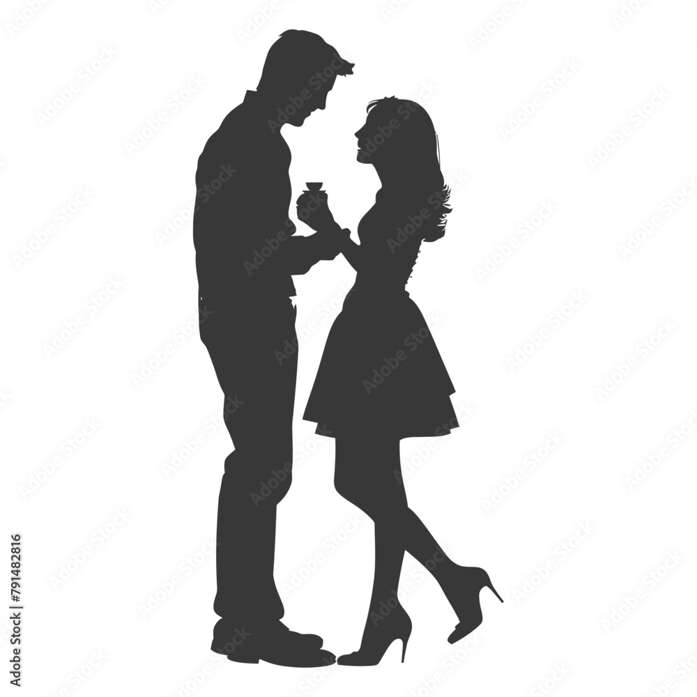 Silhouette wedding proposal by couple black color only