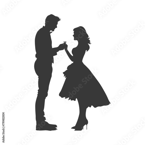 Silhouette wedding proposal by couple black color only