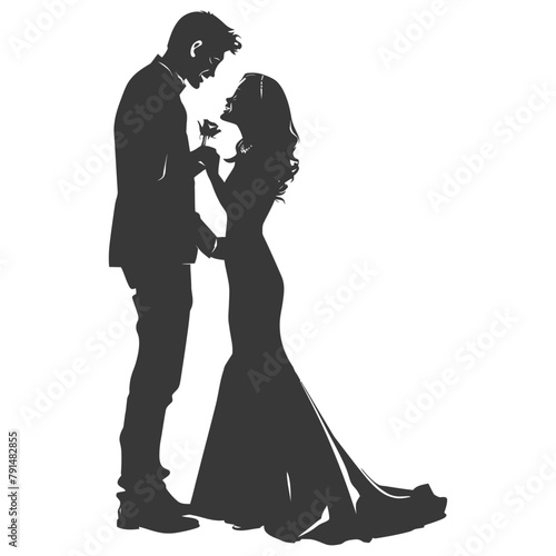 Silhouette wedding proposal by couple black color only