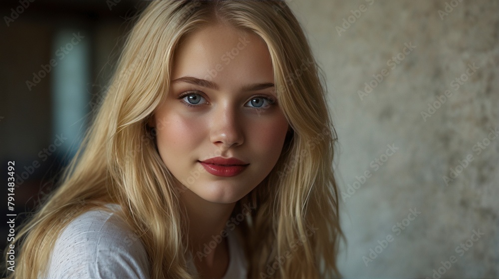 gorgeous picture of 1blonde 18 years old russian girl, beautiful big striking blue eyes, delicate black eyebrows, rosy cheeks, red lips, smiling face very white skin, long wavy black hair cascading gorgeous picture of 1blonde 18 years old russian girl, beautiful big striking blue eyes, delicate black eyebrows, rosy cheeks, red lips, smiling face very white skin, long wavy black hair cascading