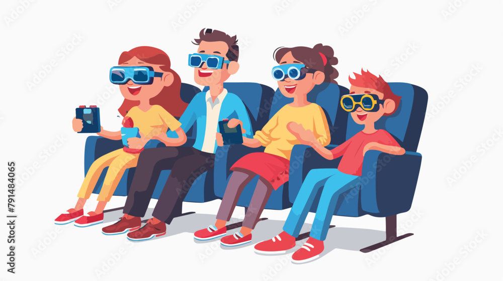 Joyful family sitting in stereoscopic movie theater 