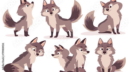 Cute cartoon wolf character. Wild forest animal col