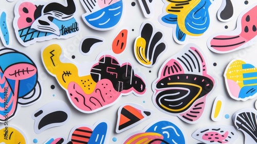 A collection of modern sticker mockups in various shapes and sizes  ideal for showcasing your brand s promotional stickers.