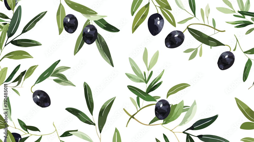Botanical seamless pattern with organic olive tree br - obrazy, fototapety, plakaty 