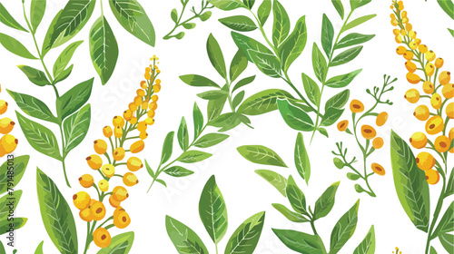 Botanical seamless pattern with green turmeric leaves