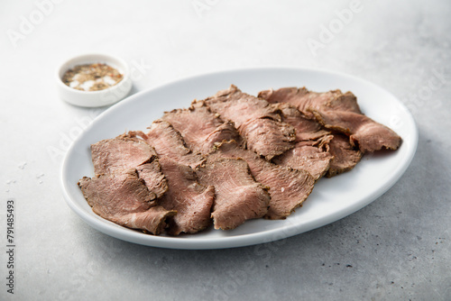 Traditional homemade roast beef on a plate