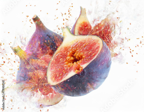 Explosion de figues sur fond blanc