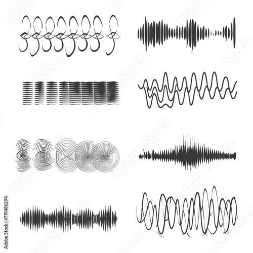 waving sound vibration and pulsing lines black color only