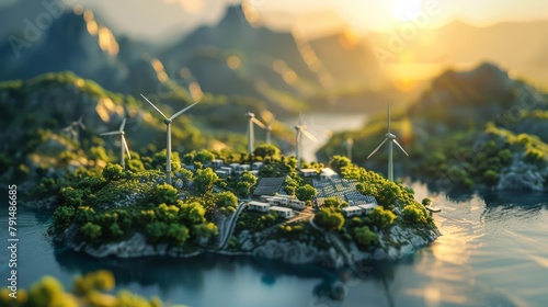 A high-tech facility for renewable energy research  with miniature models of wind turbines and solar panels. Concept of sustainability in renewable energy. Generative ai