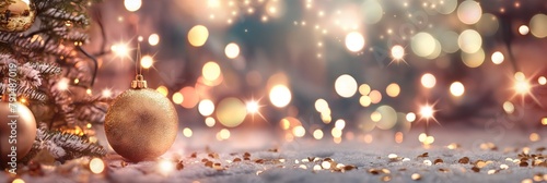 Sparkling and festive, this image captures the magic of Christmas with shimmering ornaments on snow