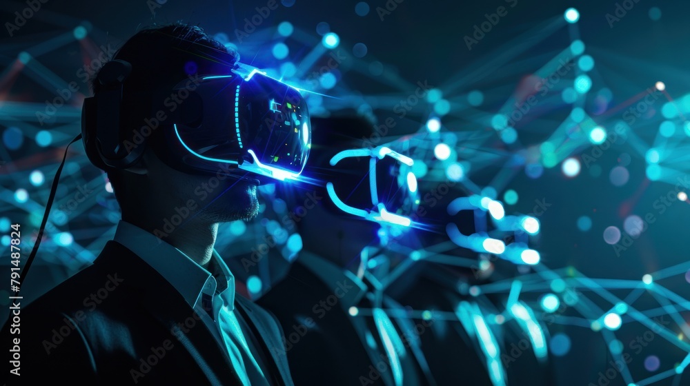 Animation of a network connection with a businessman wearing a headset. Animation of a network connection with a businessman wearing a headset.