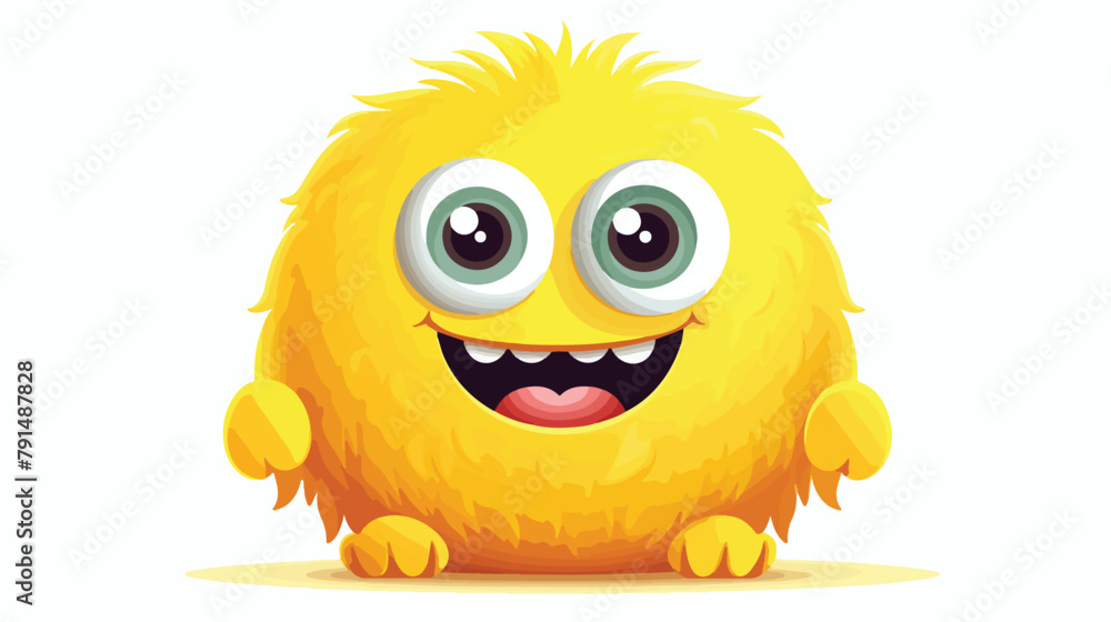 Cute friendly fluffy yellow monster alien waves and