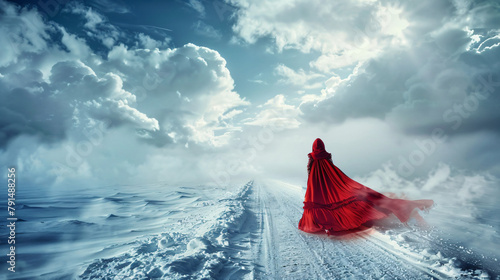 Fantasy woman Little Red Riding Hood is going away  photo