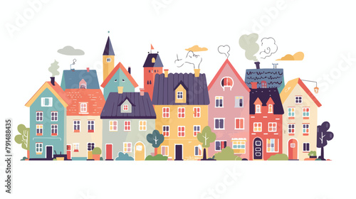 Cute houses city buildings in Scandinavian style. C © Hyper
