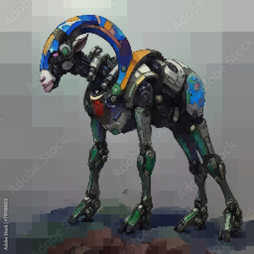 Goat cyborg. Vector illustration. Rectangular design.