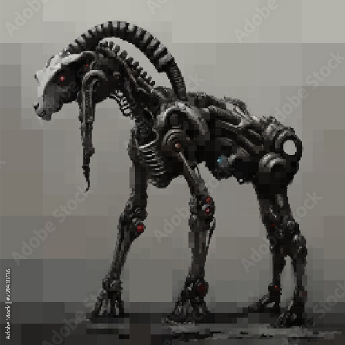 Biomechanical goat. Vector illustration. Rectangular design.