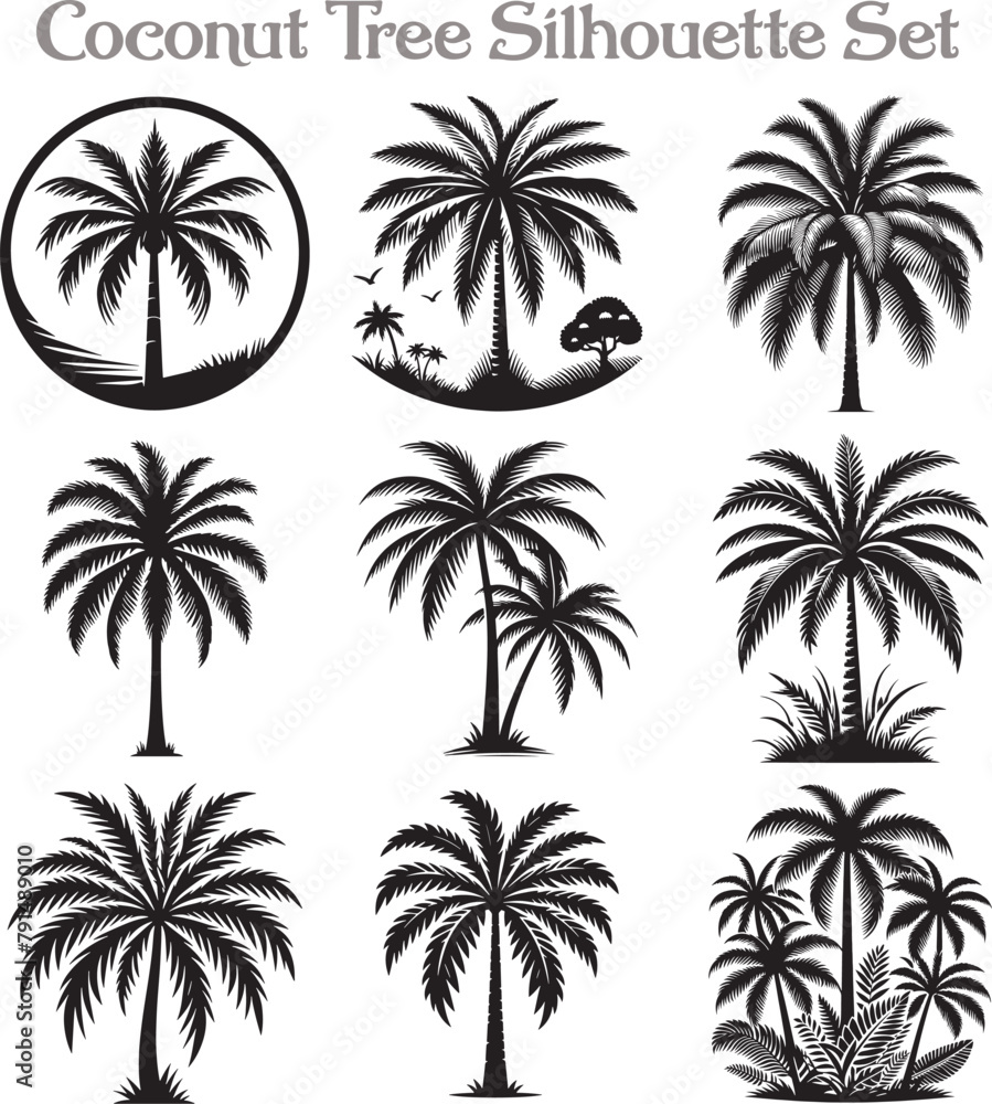 Coconut Tree Silhouette Vector Illustration Design Bundle
