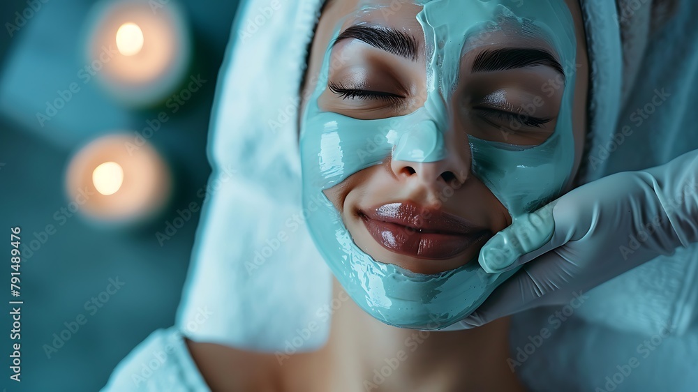 A woman is getting a facial massage in the cosmetic room of a beauty salon A woman is getting a facial massage in the cosmetic room of a beauty salon