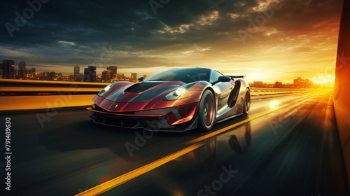 Sport car on street road. Speed motion concept.