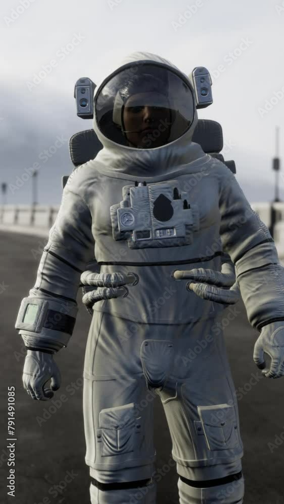 astronaut in space suit on the road bridge astronaut in space suit on the road bridge