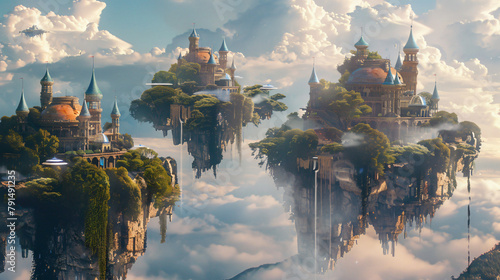 Fantasy world with floating islands photo