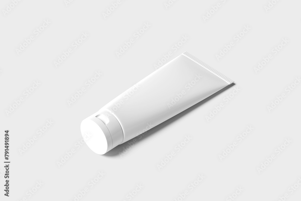 Blank cosmetic bottle with paper box mockup isolated on white background- 3d rendering. Blank cosmetic bottle with paper box mockup isolated on white background- 3d rendering.