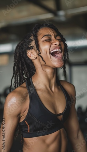 Vibrant Fitness: Energetic Workout with Young African American Woman GYM
