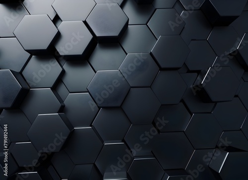 3d black background with hexagon pattern, high resolution, high quality, black color theme, depth of field, dark gray gradient in background