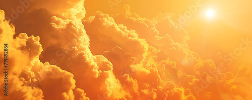 Orange sky with cloud. Hot summer or heat wave background concept.