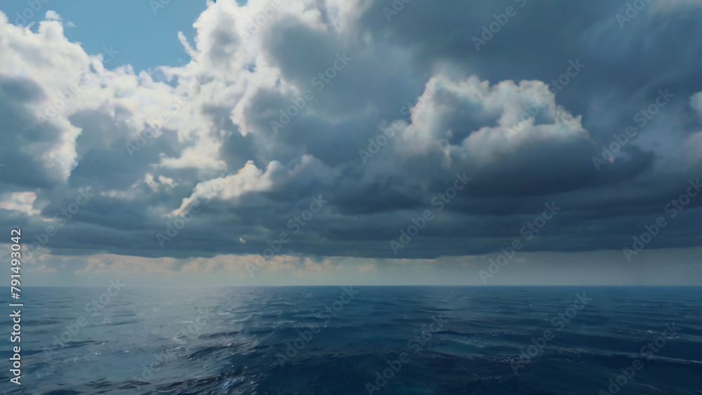 Night sea, seascape under the moon, night sky with clouds and moon above the water surface, 3d rendering

