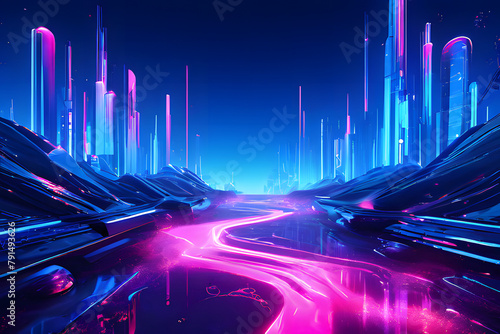Futuristic background with neon blue and pink color
