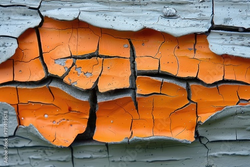 Cracked Orange Paint On A Weathered Wood Wall With Rustic Charm And Vintage Appeal photo