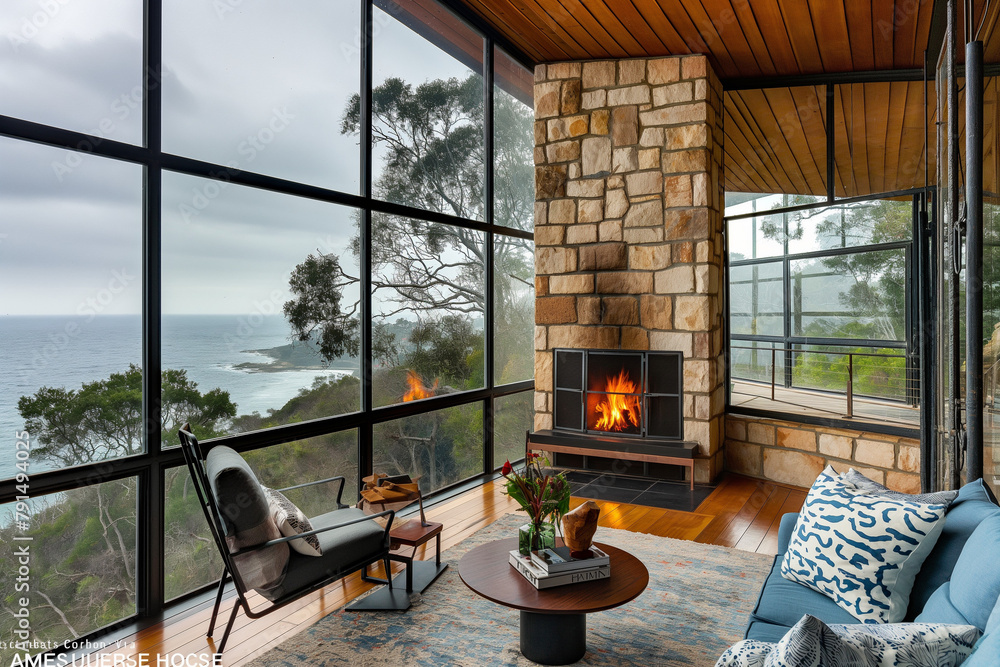 Curated visual reference: Fresh Look at Rustic Coastal Retreat Home With A Focus On A Fireplace