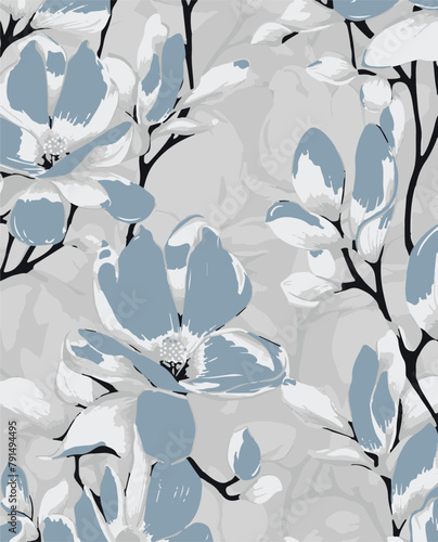 Big flowers pattern, upscale floral pattern. graphical textures floral, trendy colors pattern , flowers background with leaves. vector illustration