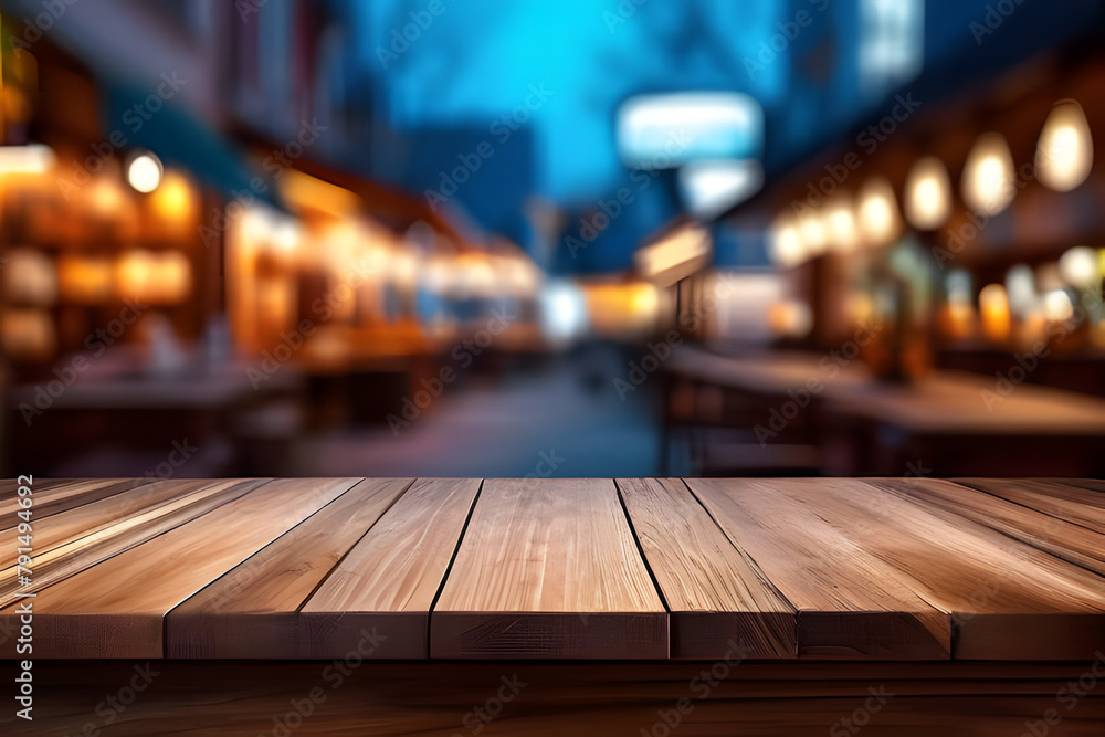 empty wooden table for display or product showcase with blurry background empty wooden table for display or product showcase with blurry background