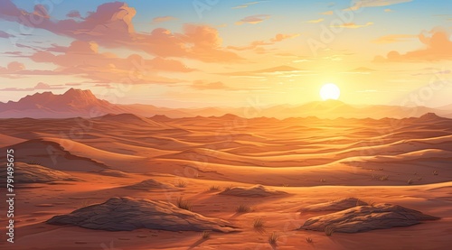 Amber twilight over serene sand dunes marking day’s end © chesleatsz