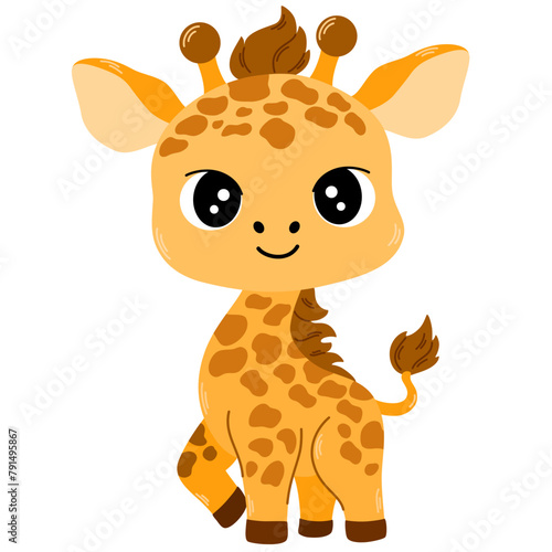 Cute cartoon giraffe. Childish vector illustration flat style. For poster  greeting card  baby design.