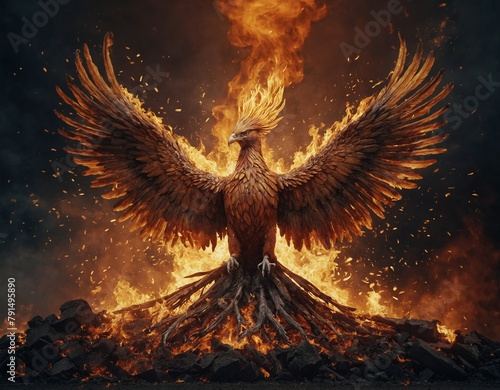 A symbolic image of a phoenix rising from ashes, symbolizing transformation and renewal in recovery. 