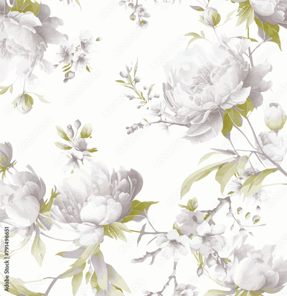 Fototapeta premium Big flowers pattern, upscale floral pattern. graphical textures floral, trendy colors pattern , flowers background with leaves. vector illustration.