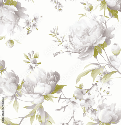 Big flowers pattern, upscale floral pattern. graphical textures floral, trendy colors pattern , flowers background with leaves. vector illustration.