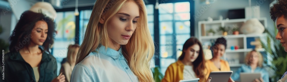 Cohesive Team: Young Businesswomen Work Cohesive Team: Young Businesswomen Work