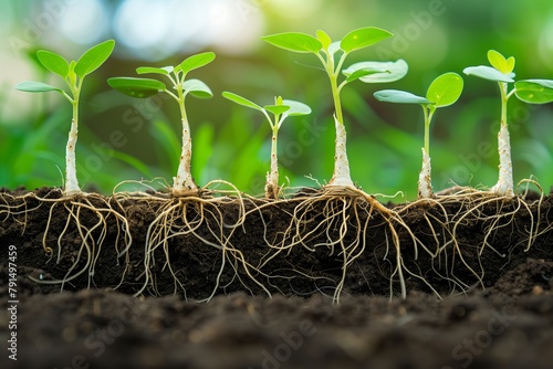 the process of seedling root development, showing how primary and lateral roots form and grow to support the seedling's nutrient uptake. photo