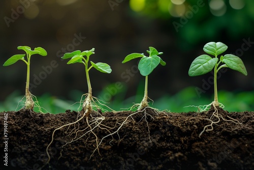 the process of seedling root development, showing how primary and lateral roots form and grow to support the seedling's nutrient uptake. photo