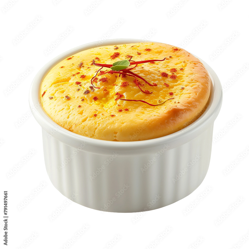 Yummy Santiago Saffron Souffl Isolated On White Background Yummy Santiago Saffron Souffl Isolated On White Background