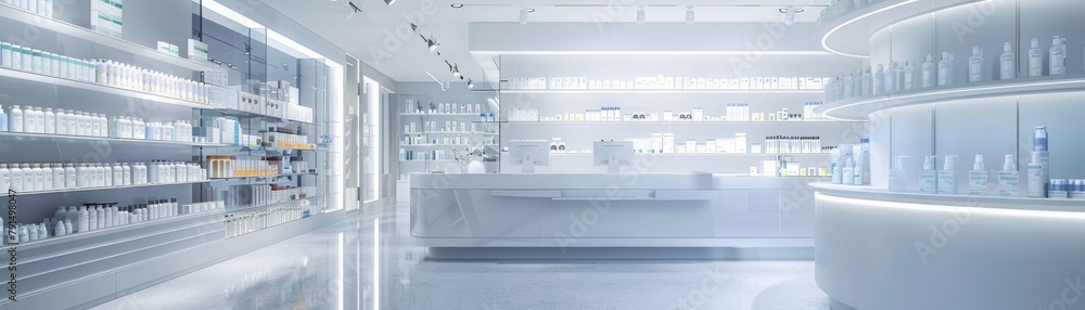 Modern Pharmacy Interior: Sterile and Streamlined