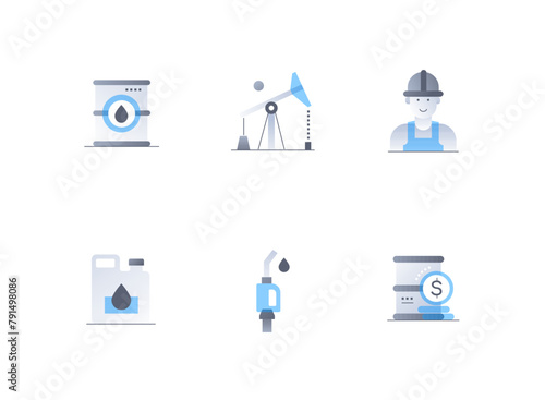 Oil and resource extraction - flat design style icons set. High quality colorful images of barrel of fuel, tower for extracting raw materials, worker in helmet, canister, gun for refueling a car